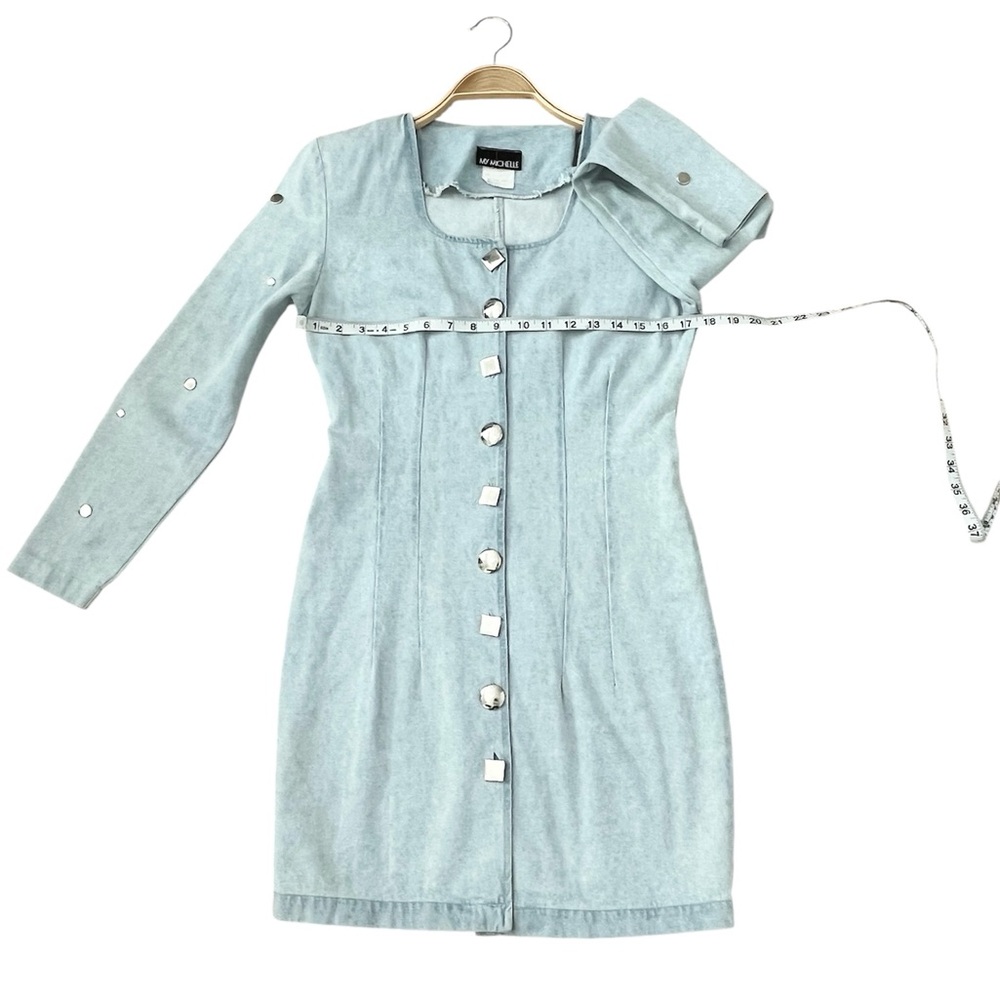 Y2K My Michelle Cotton Denim Blue Button-Up Dress Silver Buttons Size: 7/8 - Picture 3 of 8